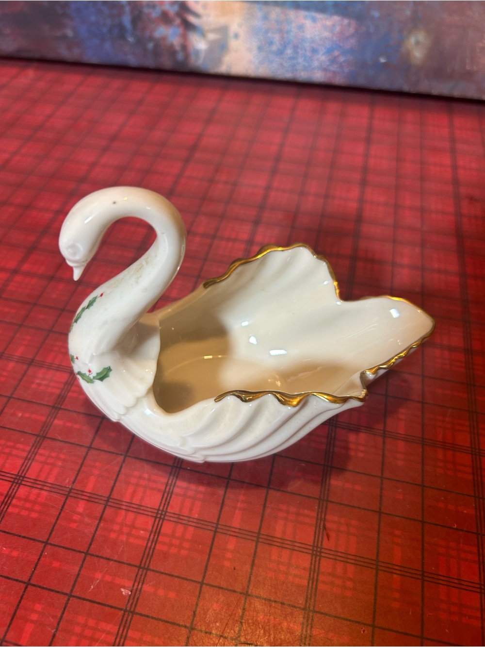 Vintage Lenox Christmas Swan Porcelain Trinket Dish